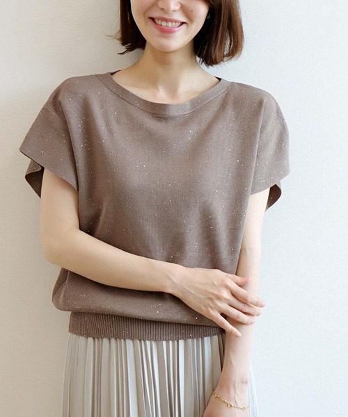 ニット セーター ラッフルスリーブキラキラニット レディース Jines ニット セーター ラッフルスリーブキラキラニット