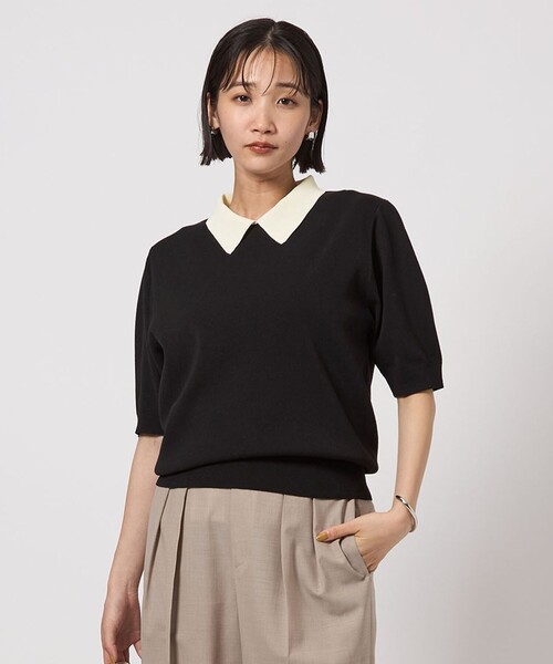 【グリーンレーベルリラクシング】レーヨン Vネック リブカットソー 五分袖 古着 グリーンレーベルリラクシング】レーヨン Vネック リブカットソー 五分