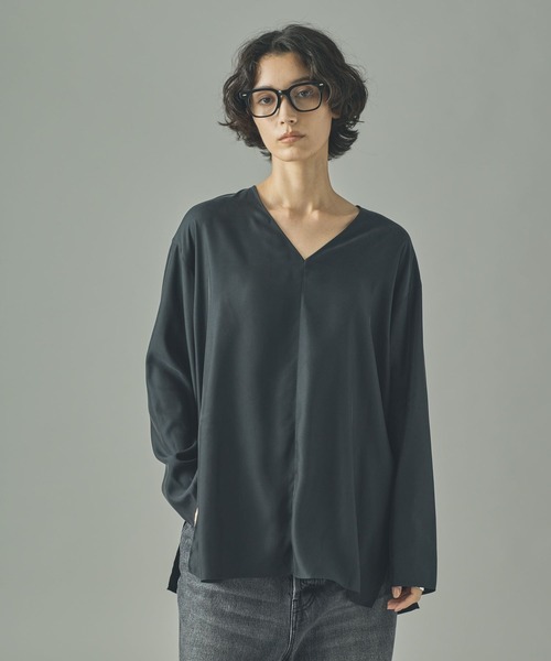 美品カレンソロジー長袖ブラウス墨黒 Curensology（カレンソロジー） ブラウス シャツ /コットンメッシュ