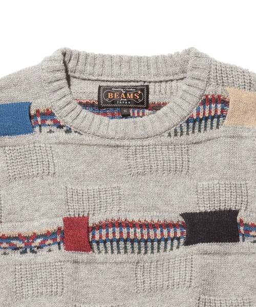 BEAMS PLUS（ビームスプラス）の「5G ジャカード ネイティブ ストライプ クルーネック ニット（ニット/セーター・メンズ・ブラウン/グレー/ネイビー・L/M/S/XL）」の6枚目の写真