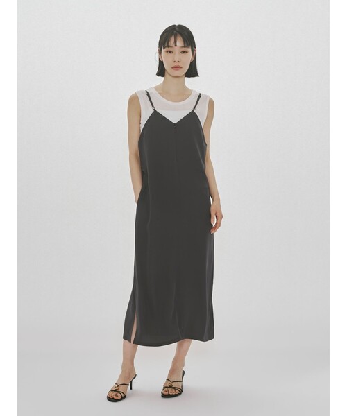 MIDIUMISOLID(ミディウミソリッド)の「MIDIUMISOLID for Ladies 2WAYキャミソールワンピース(ワンピース・レディース・ブラック/チャコールグレー・FREE)」の1枚目の写真