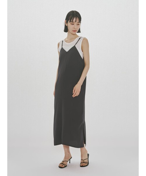 MIDIUMISOLID(ミディウミソリッド)の「MIDIUMISOLID for Ladies 2WAYキャミソールワンピース(ワンピース・レディース・ブラック/チャコールグレー・FREE)」の6枚目の写真