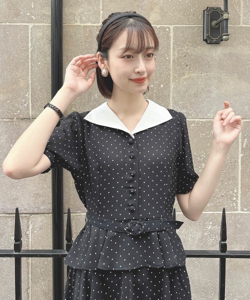 an another angelus（アンアナザーアンジェラス）の「クレリックペプラムワンピース【1枚で快適】　夏服（ワンピース・レディース・ブラック×ホワイト/ライトグリーン・FREE）」の7枚目の写真