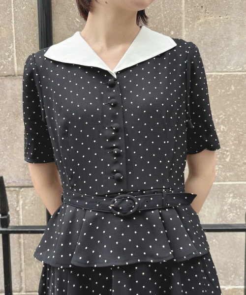 an another angelus（アンアナザーアンジェラス）の「クレリックペプラムワンピース【1枚で快適】　夏服（ワンピース・レディース・ブラック×ホワイト/ライトグリーン・FREE）」の8枚目の写真