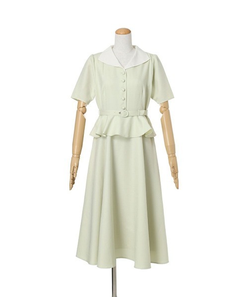 an another angelus（アンアナザーアンジェラス）の「クレリックペプラムワンピース【1枚で快適】　夏服（ワンピース・レディース・ブラック×ホワイト/ライトグリーン・FREE）」の14枚目の写真