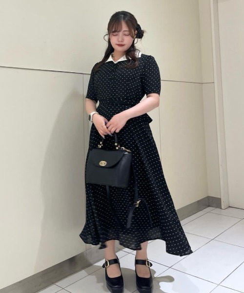 an another angelus（アンアナザーアンジェラス）の「クレリックペプラムワンピース【1枚で快適】　夏服（ワンピース・レディース・ブラック×ホワイト/ライトグリーン・FREE）」の10枚目の写真