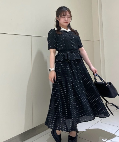 an another angelus（アンアナザーアンジェラス）の「クレリックペプラムワンピース【1枚で快適】　夏服（ワンピース・レディース・ブラック×ホワイト/ライトグリーン・FREE）」の12枚目の写真