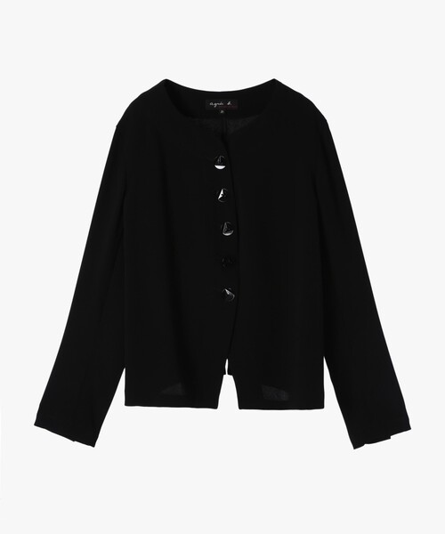 agnes b.(アニエスベー)の「ブラック トリアセテート Vネック クレープ シャツジャケット(シャツ/ブラウス・レディース・ブラック・38/36)」の1枚目の写真