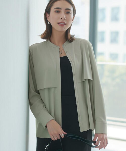 ICB（アイシービー）の「イージージョーゼット バンドカラーカットソー（Tシャツ/カットソー・レディース・ブラック系/ライトグリーン系/アイボリー系・X-LARGE/LARGE）」の3枚目の写真