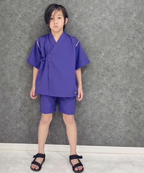 SHISKY（シスキー）の「ICE FABRIC 接触冷感　綿タッチ　甚平　ジンベイ（浴衣・キッズ・グレー/パープル/ネイビー/ブラック/チャコール/エメラルド・150/160/110/120/130/140）」の15枚目の写真