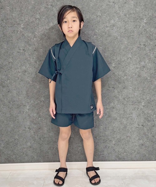 SHISKY（シスキー）の「ICE FABRIC 接触冷感　綿タッチ　甚平　ジンベイ（浴衣・キッズ・グレー/パープル/ネイビー/ブラック/チャコール/エメラルド・150/160/110/120/130/140）」の17枚目の写真