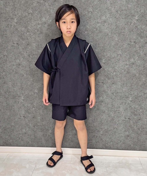 SHISKY（シスキー）の「甚平 ICEFABRIC 接触冷感 綿タッチ ジンベイ（浴衣・キッズ・グレー/パープル/ネイビー/ブラック/チャコール/エメラルド/ブラック系その他2/ベージュ/ブルー系その他/グレー系その他2/ブラック系その他/グレー系その他・150/160/110/120/130/140）」の20枚目の写真