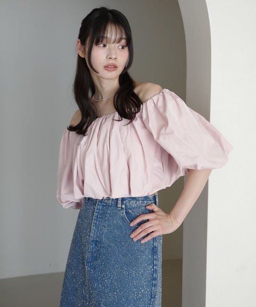 セール】タフタオフショルブラウス 夏 トップス ショート丈 秋（シャツ 