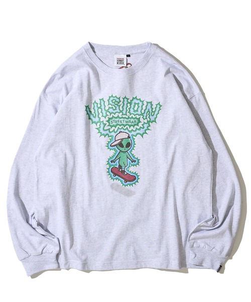 VISION STREET WEAR（ヴィジョンストリートウェア）の「【VISION STREET WEAR】オリジナルグラフィック スケーター エイリアン フロントプリント ロングスリーブTシャツ（Tシャツ/カットソー・レディース・ホワイト/ライトグレー/ブラック・MEDIUM/LARGE/X-LARGE）」の8枚目の写真