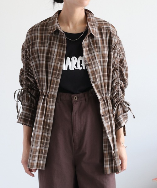 セール】チェックドロストシャーリングシアーシャツ（シャツ/ブラウス