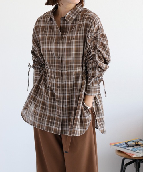 cepo(セポ)の「チェックドロストシャーリングシアーシャツ(シャツ/ブラウス・レディース・ブルー系/イエロー系/ブラウン系・M)」の16枚目の写真
