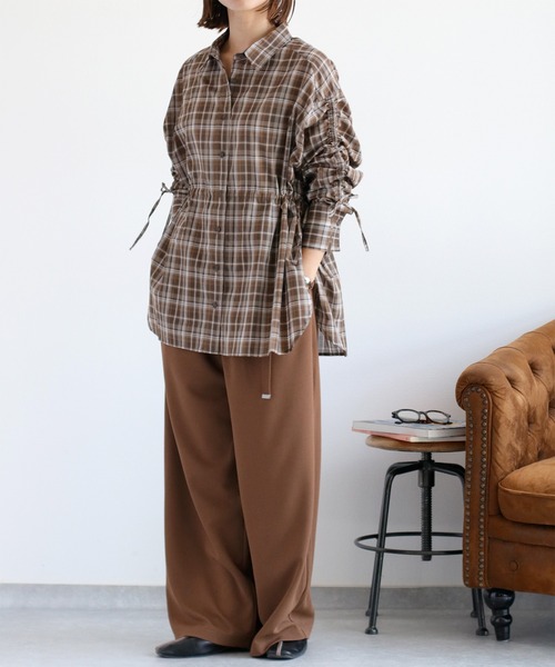 cepo(セポ)の「チェックドロストシャーリングシアーシャツ(シャツ/ブラウス・レディース・ブルー系/イエロー系/ブラウン系・M)」の14枚目の写真