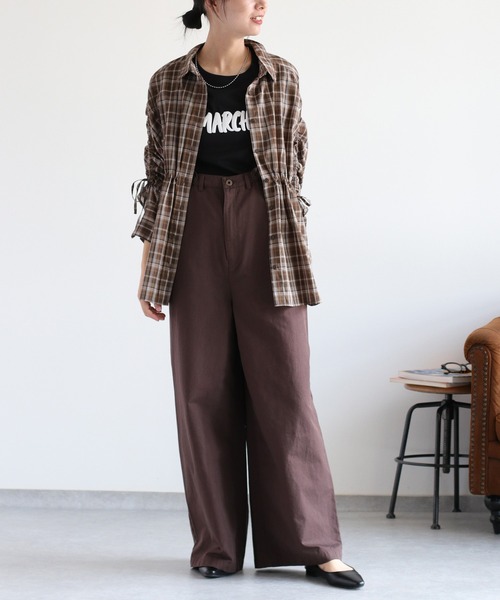 cepo(セポ)の「チェックドロストシャーリングシアーシャツ(シャツ/ブラウス・レディース・ブルー系/イエロー系/ブラウン系・M)」の9枚目の写真