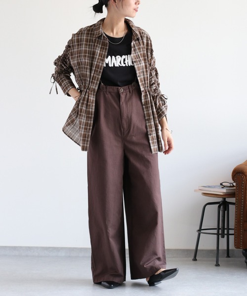 cepo(セポ)の「チェックドロストシャーリングシアーシャツ(シャツ/ブラウス・レディース・ブルー系/イエロー系/ブラウン系・M)」の4枚目の写真