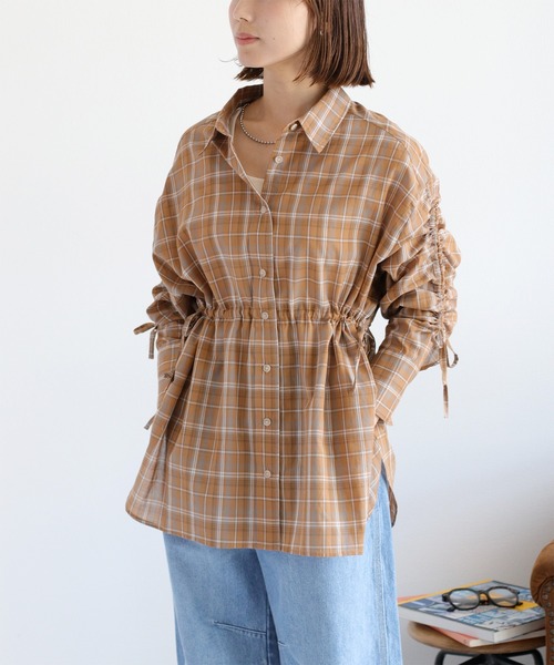 cepo(セポ)の「チェックドロストシャーリングシアーシャツ(シャツ/ブラウス・レディース・ブルー系/イエロー系/ブラウン系・M)」の5枚目の写真