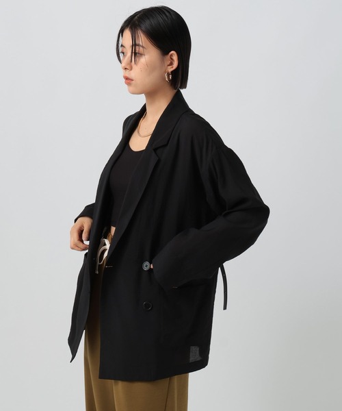 BAYFLOW（ベイフロー）の「[夏から秋まで着られる]ダブルブレストシアージャケット（テーラードジャケット・レディース・ダークブラウン/ブラック/グレイッシュベージュ・SMALL/MEDIUM）」の9枚目の写真
