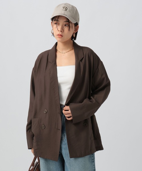 BAYFLOW（ベイフロー）の「[夏から秋まで着られる]ダブルブレストシアージャケット（テーラードジャケット・レディース・ダークブラウン/ブラック/グレイッシュベージュ・SMALL/MEDIUM）」の12枚目の写真