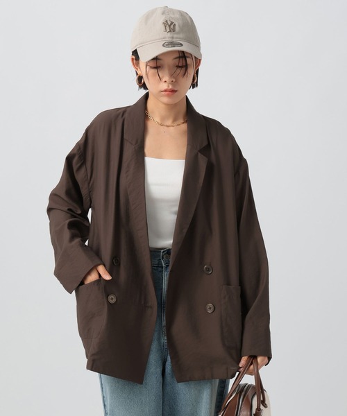 BAYFLOW（ベイフロー）の「[夏から秋まで着られる]ダブルブレストシアージャケット（テーラードジャケット・レディース・ダークブラウン/ブラック/グレイッシュベージュ・SMALL/MEDIUM）」の13枚目の写真