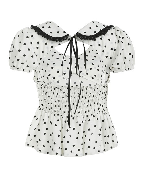 gossip!ロサンゼルス(ゴシップロサンゼルス)の「Y2K ラウンドカラー ドット柄パフスリーブブラウス(Tシャツ/カットソー・レディース・ドット・FREE)」の15枚目の写真