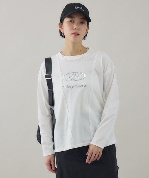 Paradise Picnic（パラダイスピクニック）の「33℃ メタリックロゴTシャツ（Tシャツ/カットソー・レディース・ホワイト/ブラック/グリーン・FREE）」の2枚目の写真