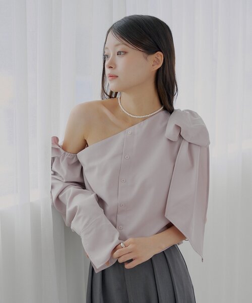 Chico（チコ）の「【SALON by Chico】アシメデザインビッグリボンシャツ（シャツ/ブラウス・レディース・グレー系その他2/ピンク/ホワイト・FREE）」の20枚目の写真