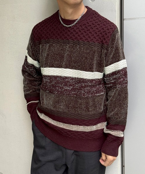 ikka(イッカ)の「モールミックスボーダーニット(ニット/セーター・メンズ・ワイン/ブラック/ネイビー/グリーン・M/XL/L/S)」の4枚目の写真
