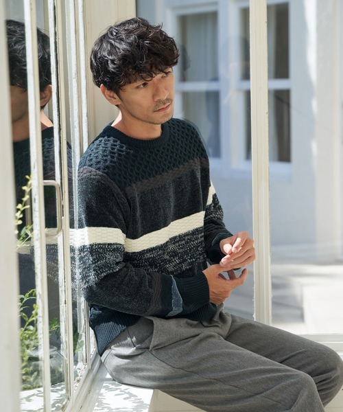 ikka(イッカ)の「モールミックスボーダーニット(ニット/セーター・メンズ・ワイン/ブラック/ネイビー/グリーン・M/XL/L/S)」の13枚目の写真