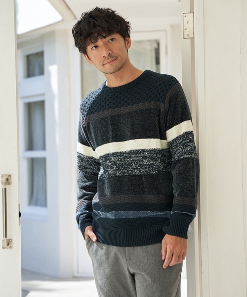 ikka(イッカ)の「モールミックスボーダーニット(ニット/セーター・メンズ・ワイン/ブラック/ネイビー/グリーン・M/XL/L/S)」の17枚目の写真