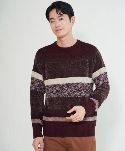 ikka(イッカ)の「モールミックスボーダーニット(ニット/セーター・メンズ・ワイン/ブラック/ネイビー/グリーン・M/XL/L/S)」の7枚目の写真