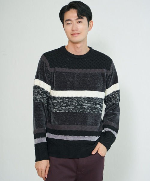 ikka(イッカ)の「モールミックスボーダーニット(ニット/セーター・メンズ・ワイン/ブラック/ネイビー/グリーン・M/XL/L/S)」の11枚目の写真