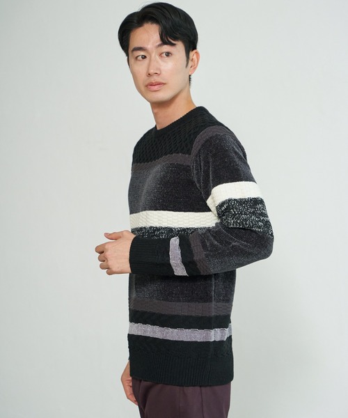 ikka(イッカ)の「モールミックスボーダーニット(ニット/セーター・メンズ・ワイン/ブラック/ネイビー/グリーン・M/XL/L/S)」の12枚目の写真