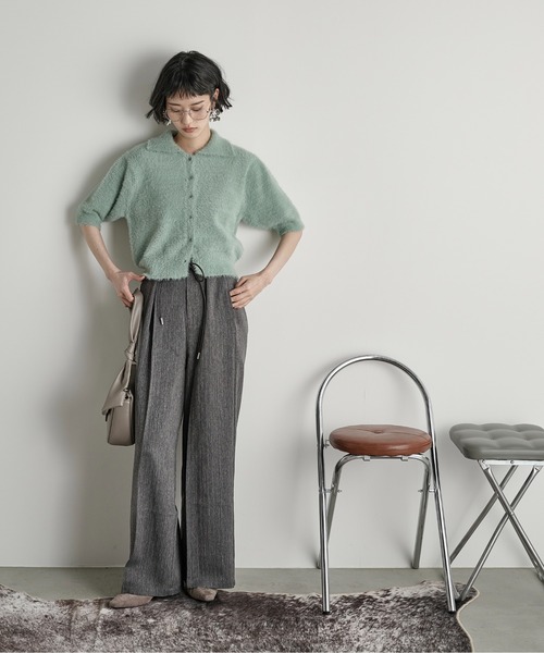 THE YOn(ザヨン)の「フェザーニットポロカーデ(カーディガン/ボレロ・レディース・アイボリー/ミント/ブラック/プラム・FREE)」の14枚目の写真