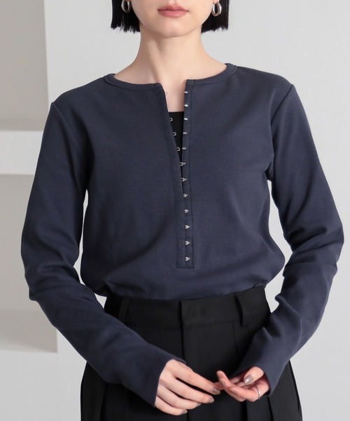 【OffWht*Navy】【別注】PENNEY'S / ボディスーツ ヘンリーネック トップス Ray BEAMS（レイ ビームス）【別注】PENNEY'S / ボディスーツ ヘンリー
