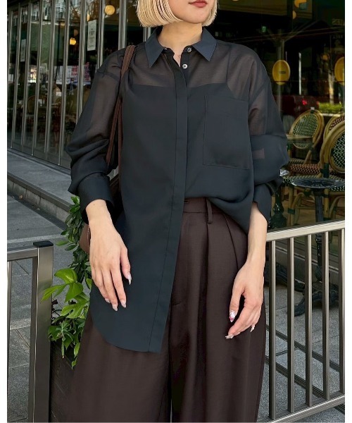 セール】シアーシャツwコントラストカラー / Sheer Shirt w/Contrast