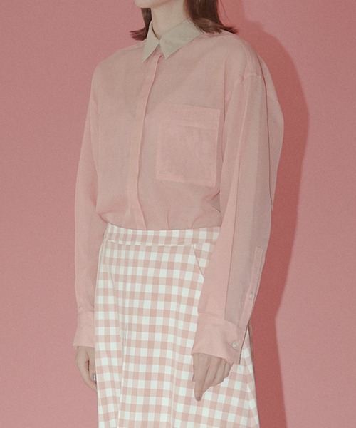 LE CIEL BLEU(ルシェルブルー)の「シアーシャツwコントラストカラー / Sheer Shirt w/Contrast Collar(シャツ/ブラウス・レディース・ブラック/ライトピンク・36)」の10枚目の写真