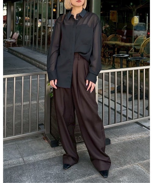 セール】シアーシャツwコントラストカラー / Sheer Shirt w/Contrast