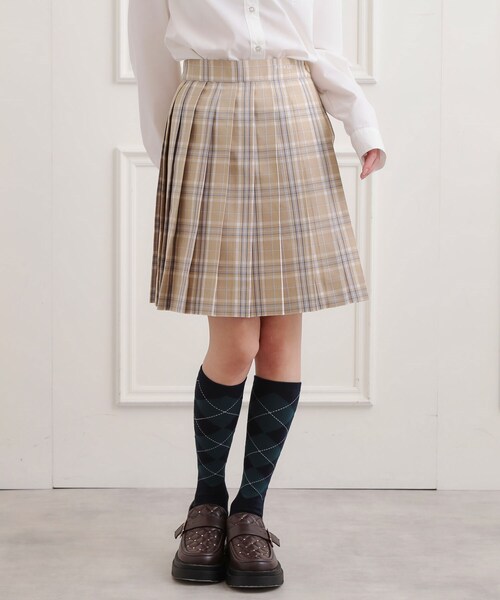 PINK-latte(ピンクラテ)の「【2026年入卒・セレモニー・卒服】チェックプリーツスカート(スカート・キッズ・ネイビー/ライトベージュ・15 /16)」の2枚目の写真