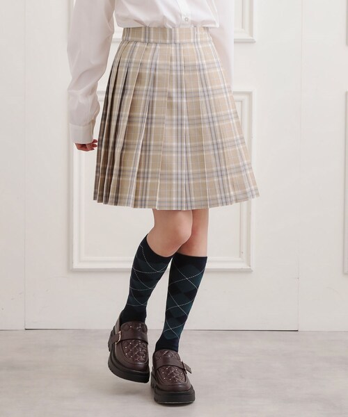 PINK-latte(ピンクラテ)の「【2026年入卒・セレモニー・卒服】チェックプリーツスカート(スカート・キッズ・ネイビー/ライトベージュ・15 /16)」の10枚目の写真
