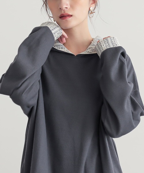 n'OrLABEL（ノアールレーベル）の「【機能素材】『レース切替ワッフルフードカットソー』（パーカー・レディース・ブルー/ブラック・FREE）」の8枚目の写真