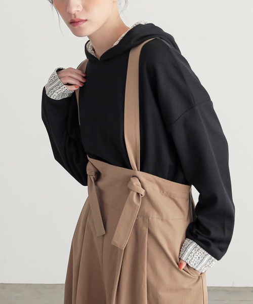 n'OrLABEL（ノアールレーベル）の「【機能素材】『レース切替ワッフルフードカットソー』（パーカー・レディース・ブルー/ブラック・FREE）」の16枚目の写真