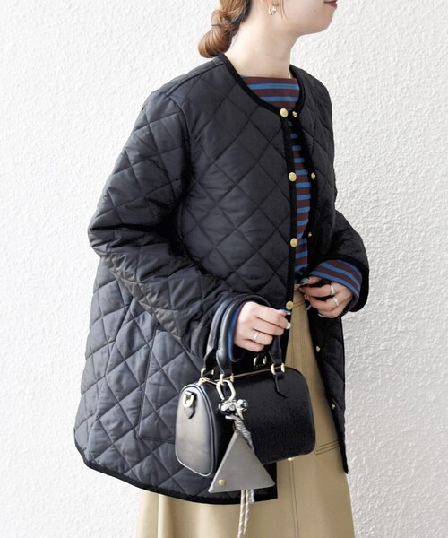 Traditional Weatherwear（トラディショナルウェザーウェア）の「Traditional Weatherwear: ARKLEY Aライン ミドル ノーカラー コート（ノーカラーコート・レディース・オリーブ/ブラック・ONE SIZE）」の7枚目の写真