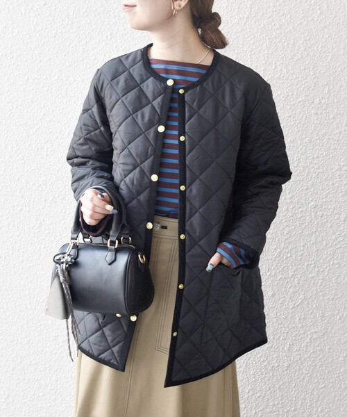 Traditional Weatherwear（トラディショナルウェザーウェア）の「Traditional Weatherwear: ARKLEY Aライン ミドル ノーカラー コート（ノーカラーコート・レディース・オリーブ/ブラック・ONE SIZE）」の10枚目の写真