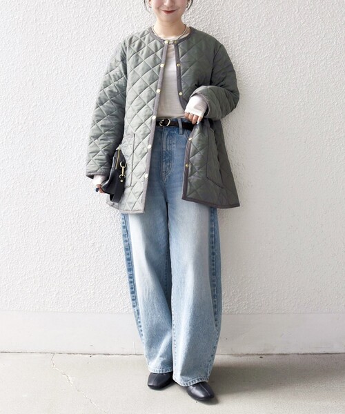 Traditional Weatherwear（トラディショナルウェザーウェア）の「Traditional Weatherwear: ARKLEY Aライン ミドル ノーカラー コート（ノーカラーコート・レディース・オリーブ/ブラック・ONE SIZE）」の11枚目の写真