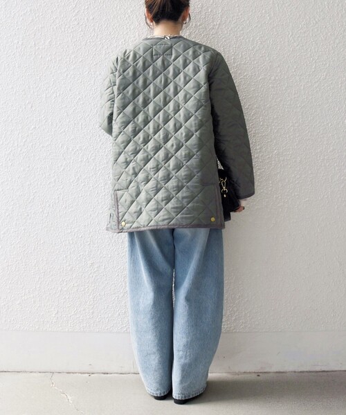 Traditional Weatherwear（トラディショナルウェザーウェア）の「Traditional Weatherwear: ARKLEY Aライン ミドル ノーカラー コート（ノーカラーコート・レディース・オリーブ/ブラック・ONE SIZE）」の12枚目の写真