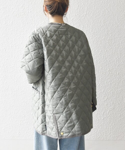 Traditional Weatherwear（トラディショナルウェザーウェア）の「Traditional Weatherwear: ARKLEY Aライン ミドル ノーカラー コート（ノーカラーコート・レディース・オリーブ/ブラック・ONE SIZE）」の16枚目の写真